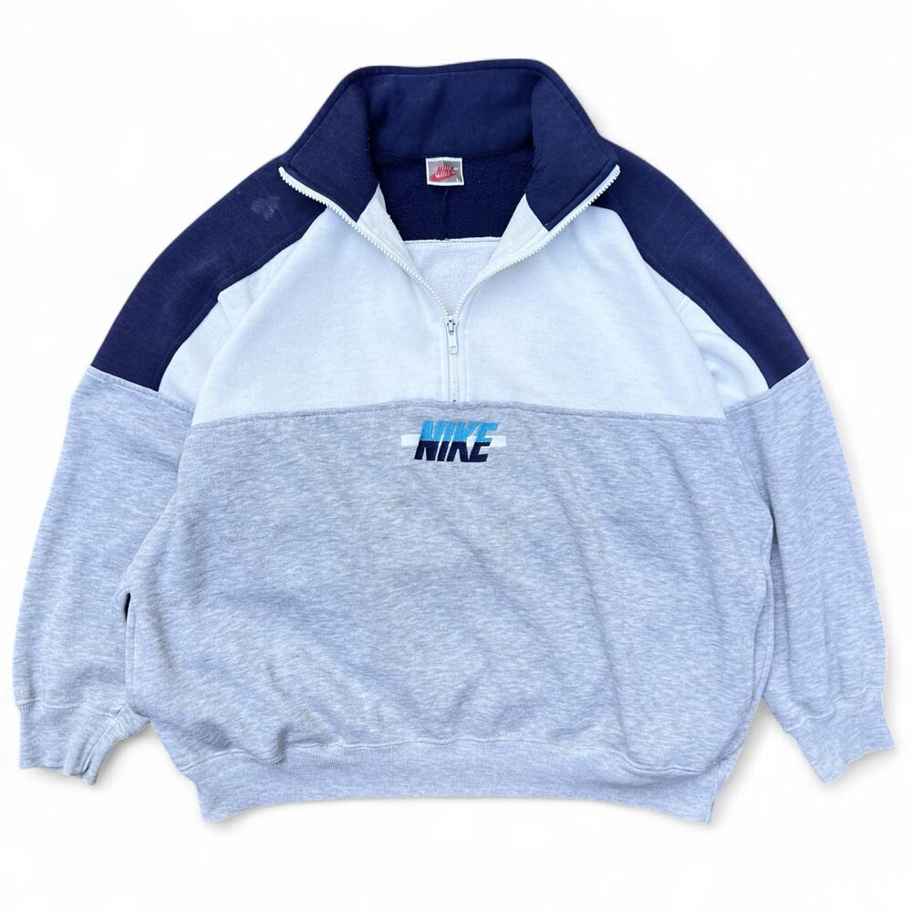 Vintage 80s 90s Nike Embroidered Spellout Tricolor Colorblock 1/4 Zip Sweatshirt
